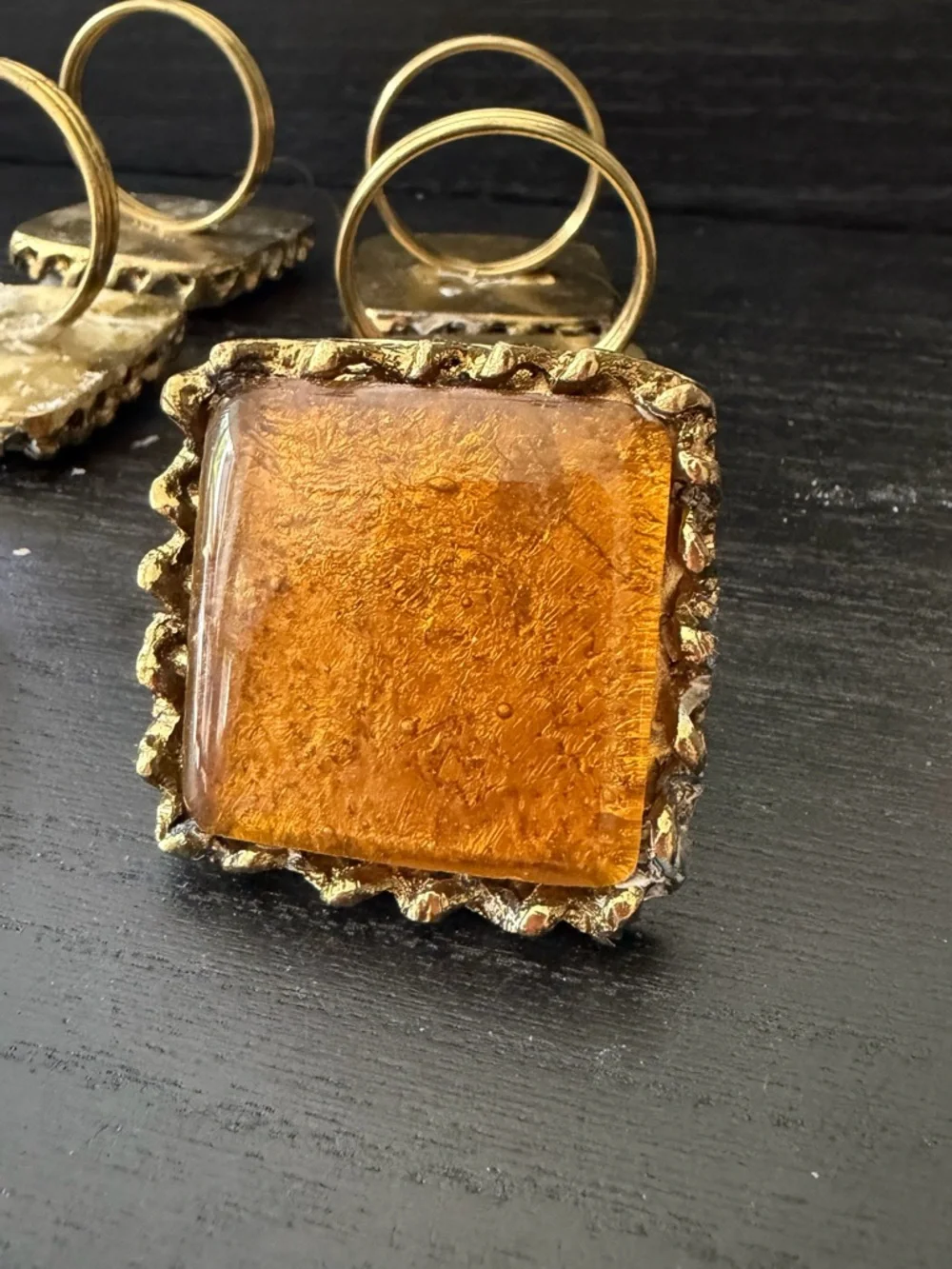 Amber Square Vintage-Style Cabochon napkin rings or (Set of 6)